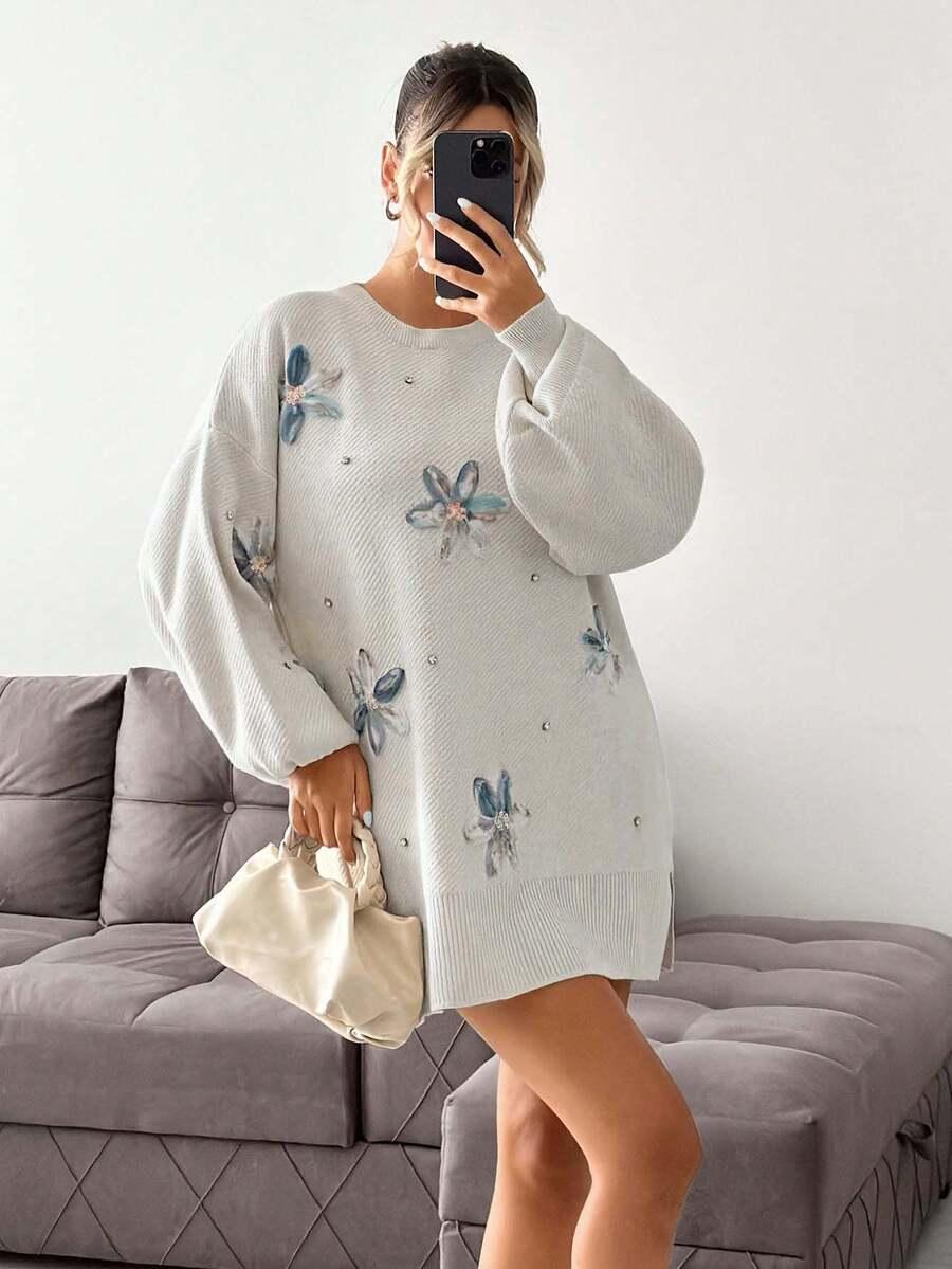 KREMOWY SWETER KWIATY