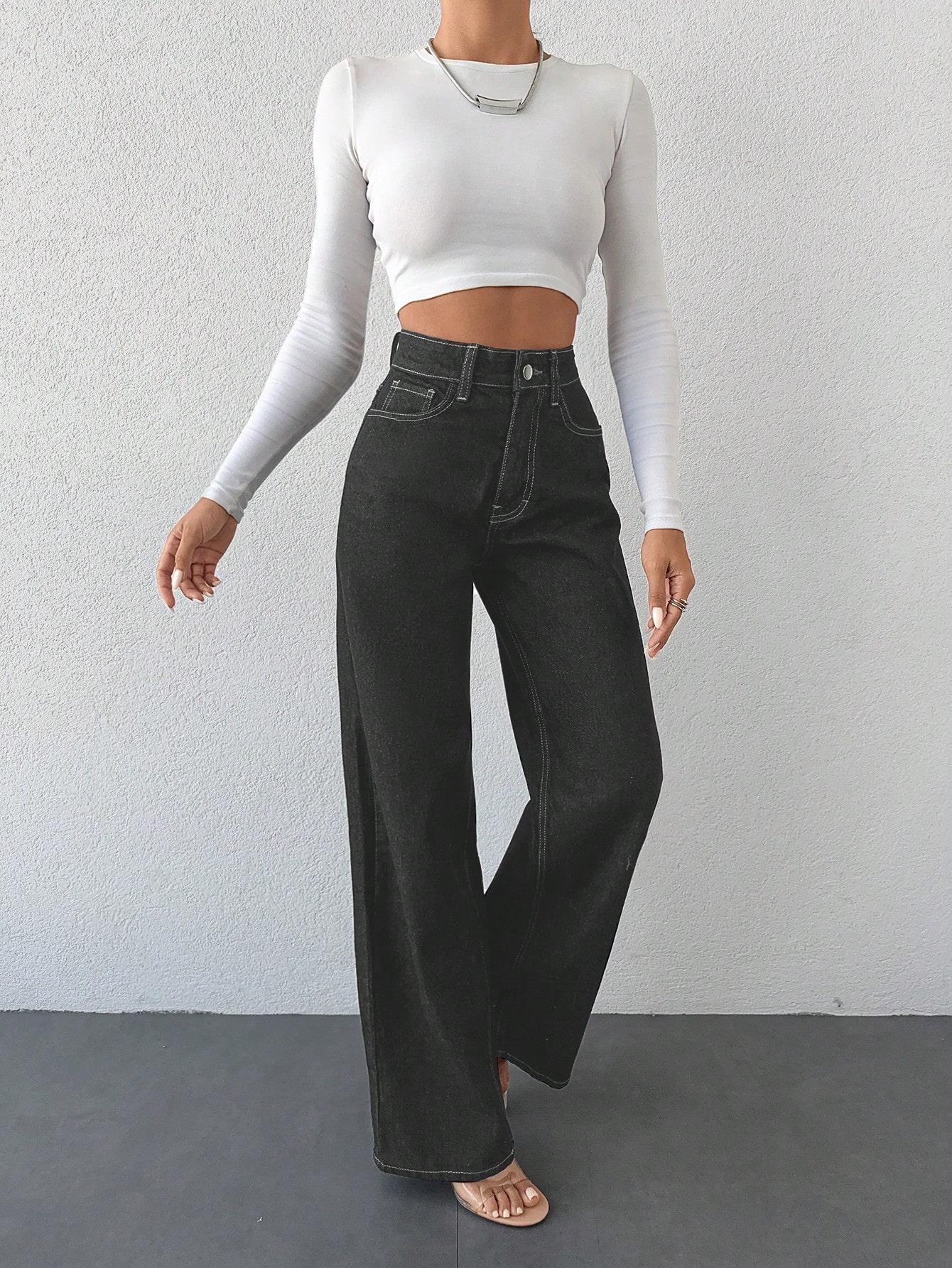 CZARNE PROSTE SPODNIE JEANS