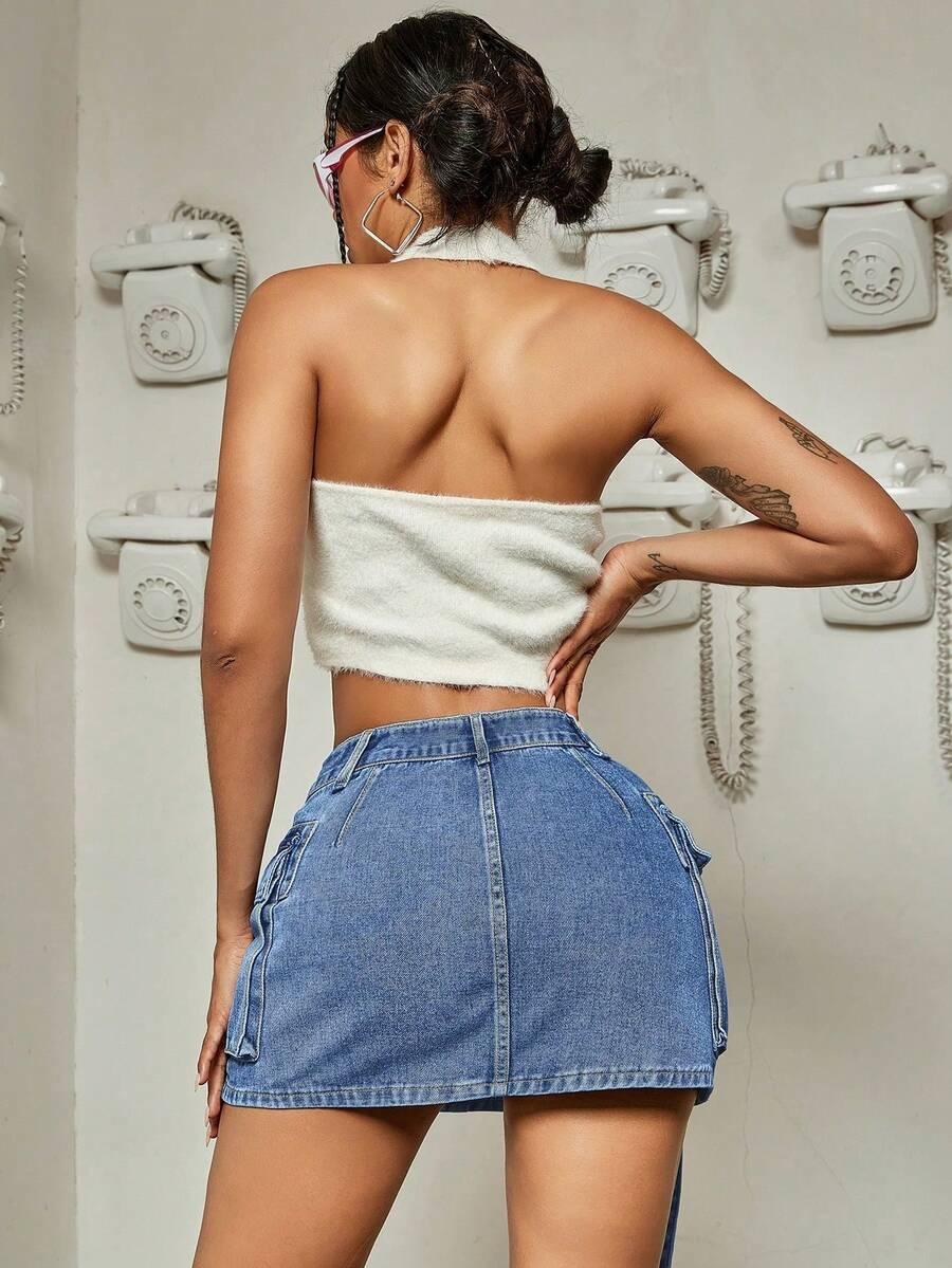 niebieska spódnica jeans 