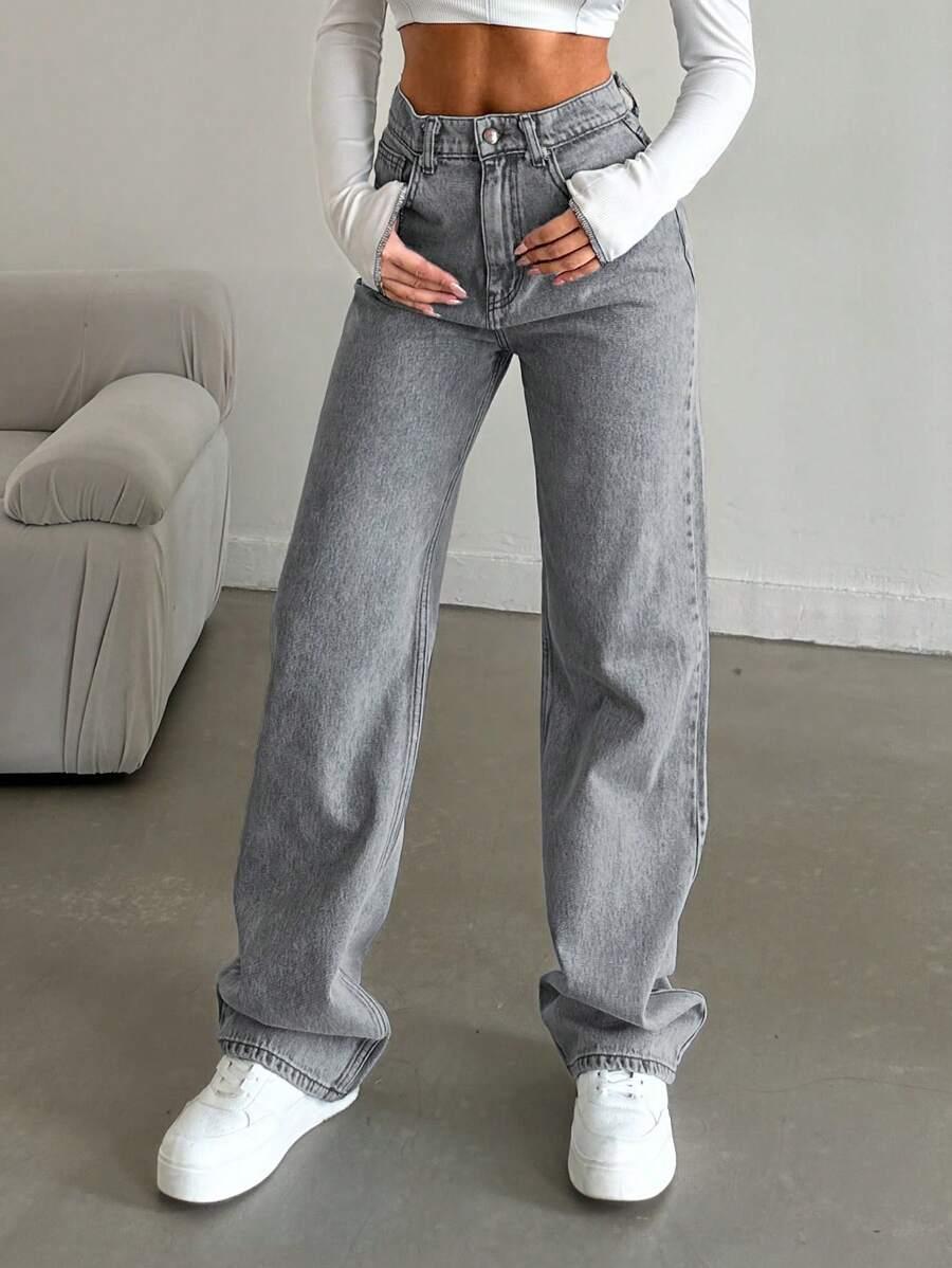 SZARE PROSTE SPODNIE JEANS