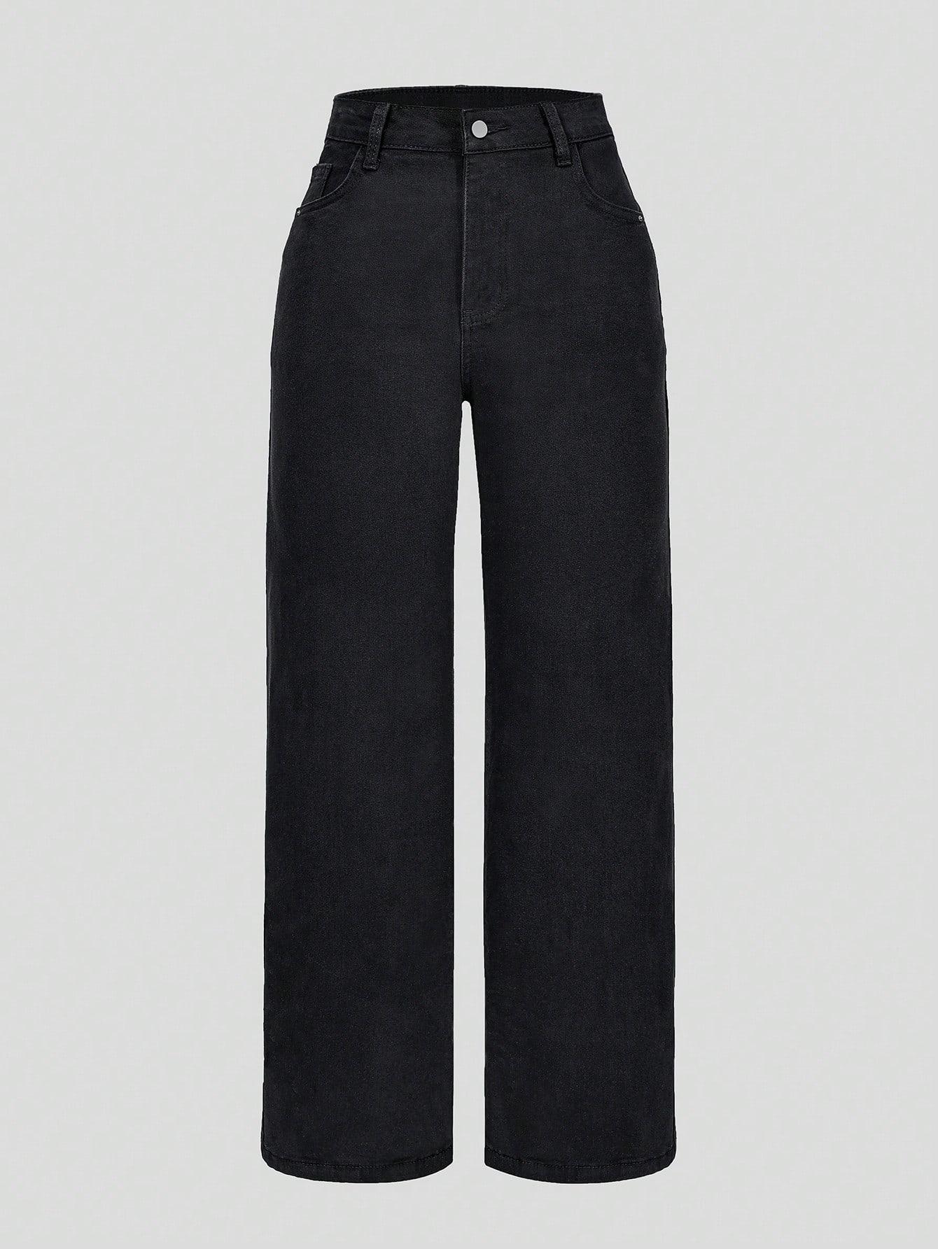 CZARNE SPODNIE JEANS PROSTA NOGAWKA 