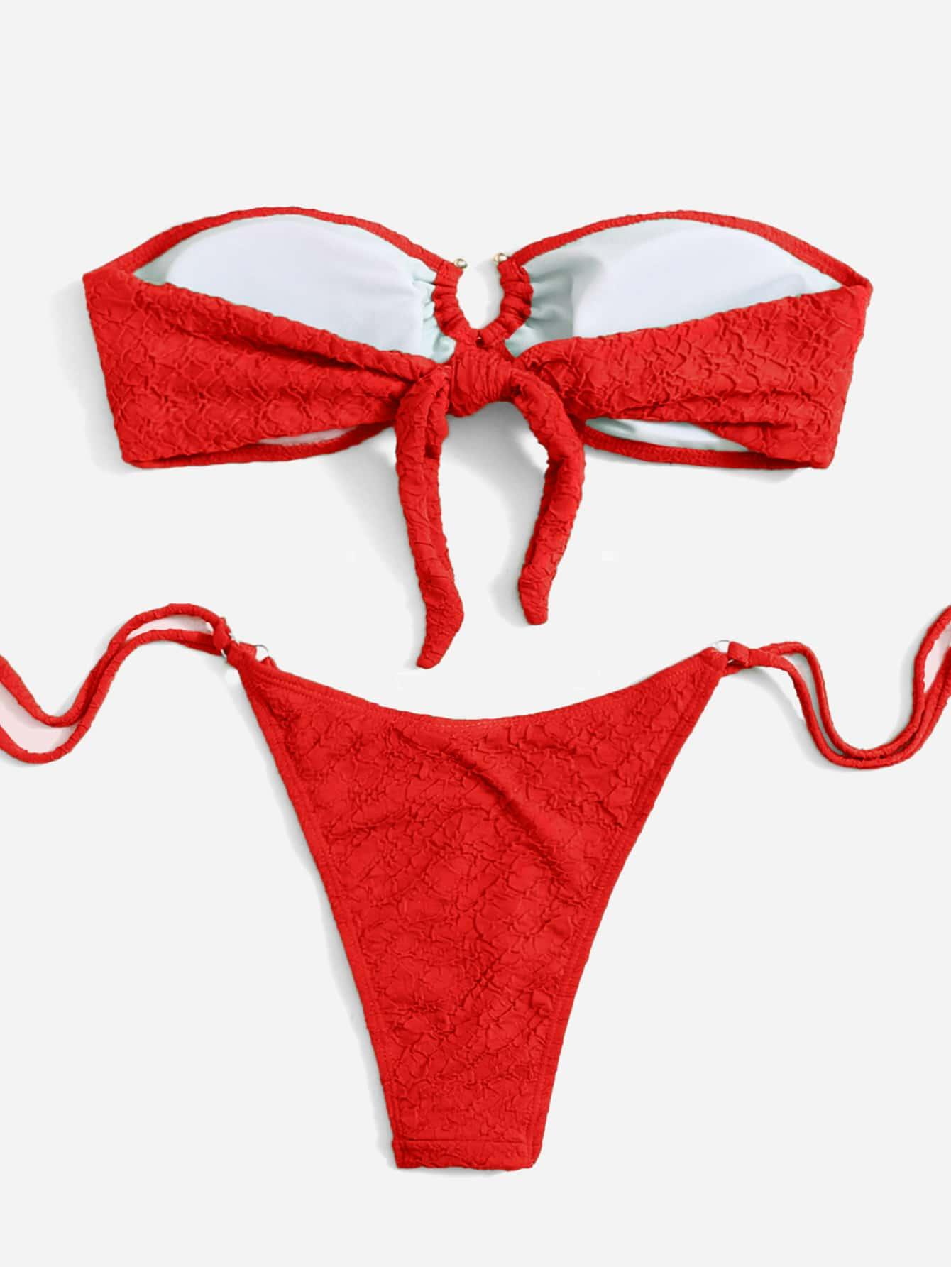 czerwony komplet bikini struktura