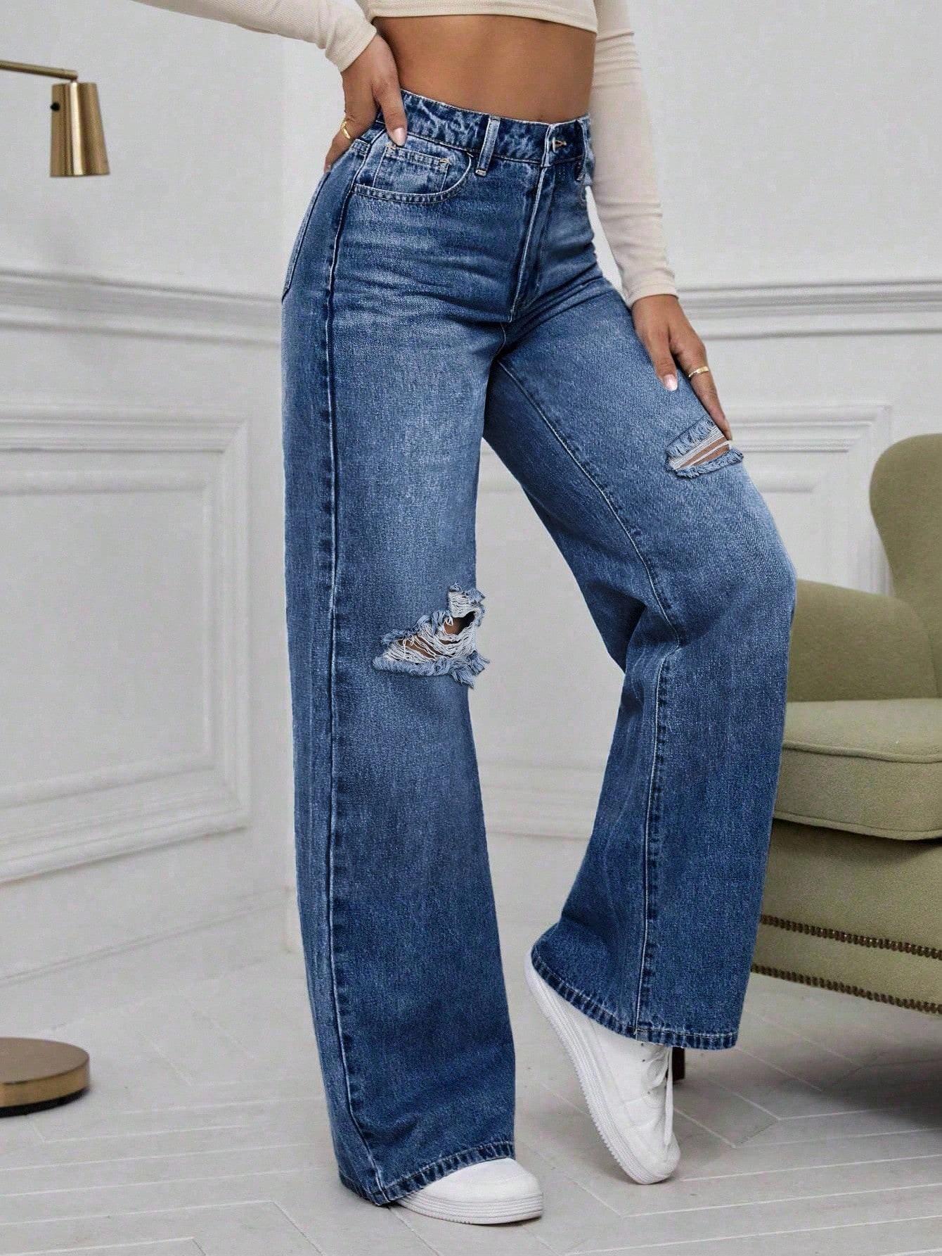 proste spodnie jeans dziury
