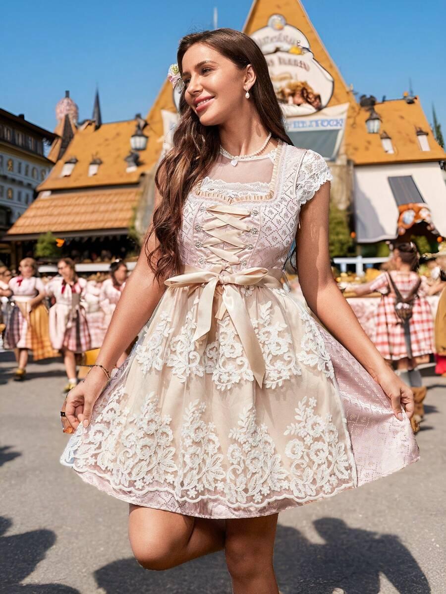 ROZKLOSZOWANA MINI SUKIENKA KORONKA WIĄZANIE