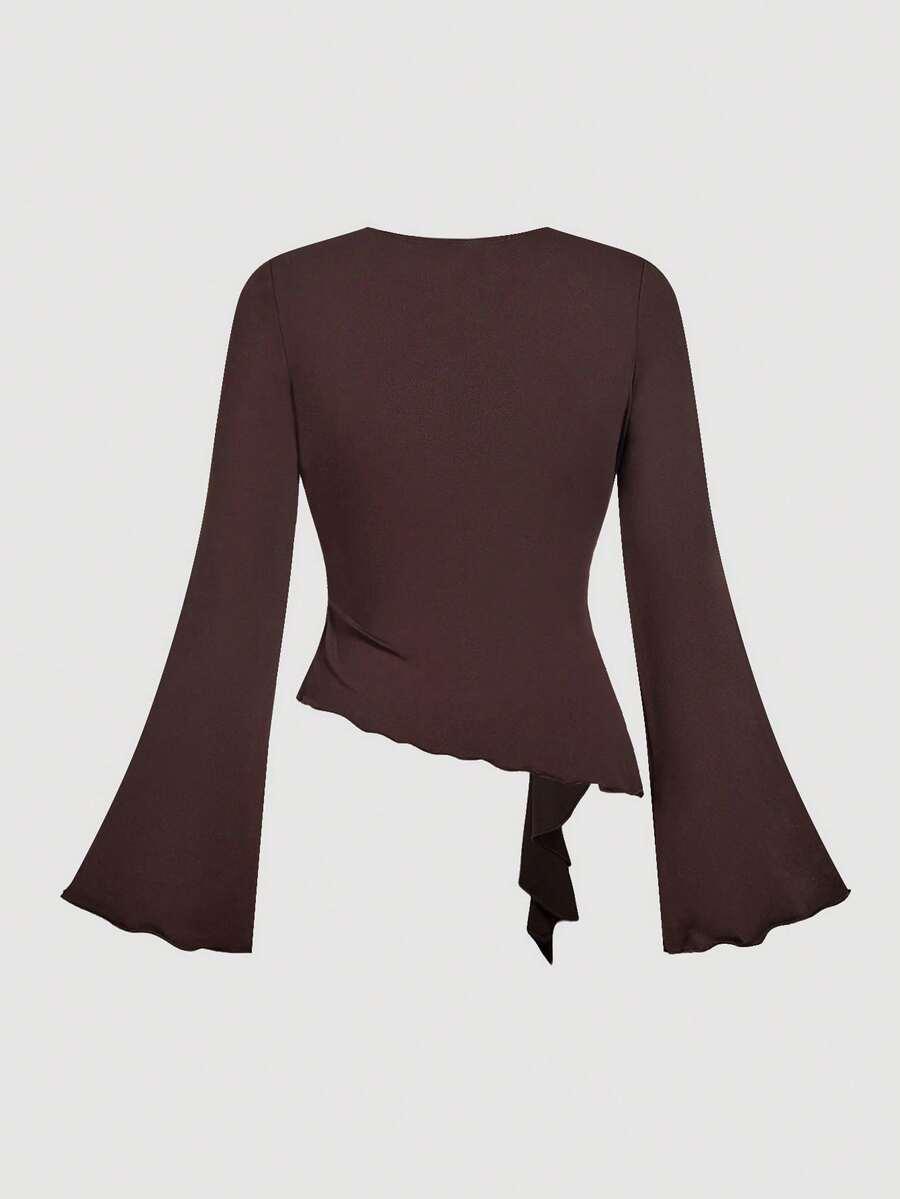 BRĄZOWA BLUZKA V-NECK