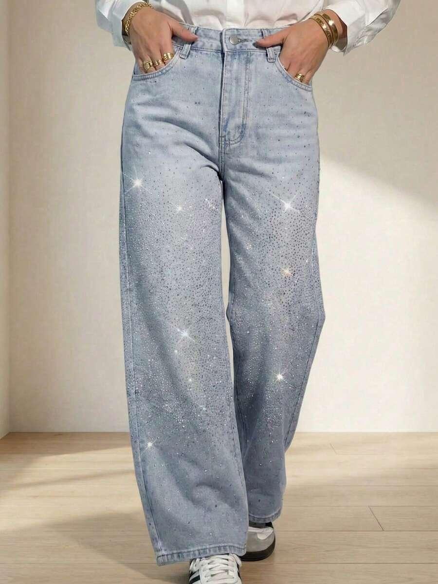 spodnie jeans zdobienie połysk