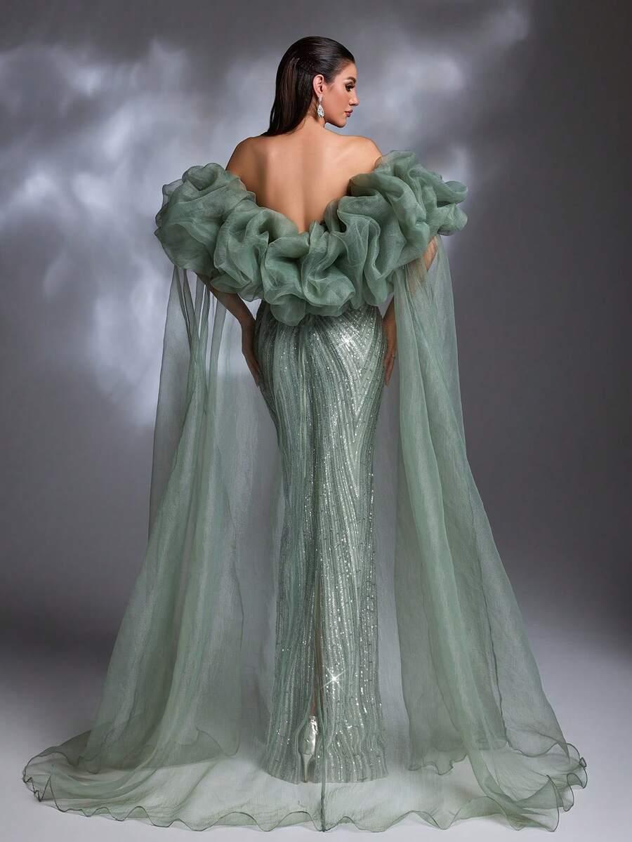 ELEGANCKA SUKIENKA MAXI Z CEKINAMI