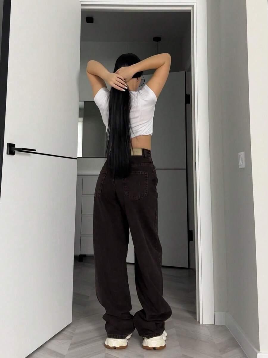 BRĄZOWE SPODNIE JEANS 