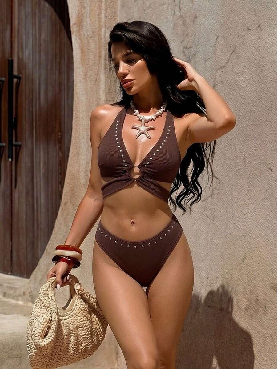 BRĄZOWY KOMPLET BIKINI DŻETY