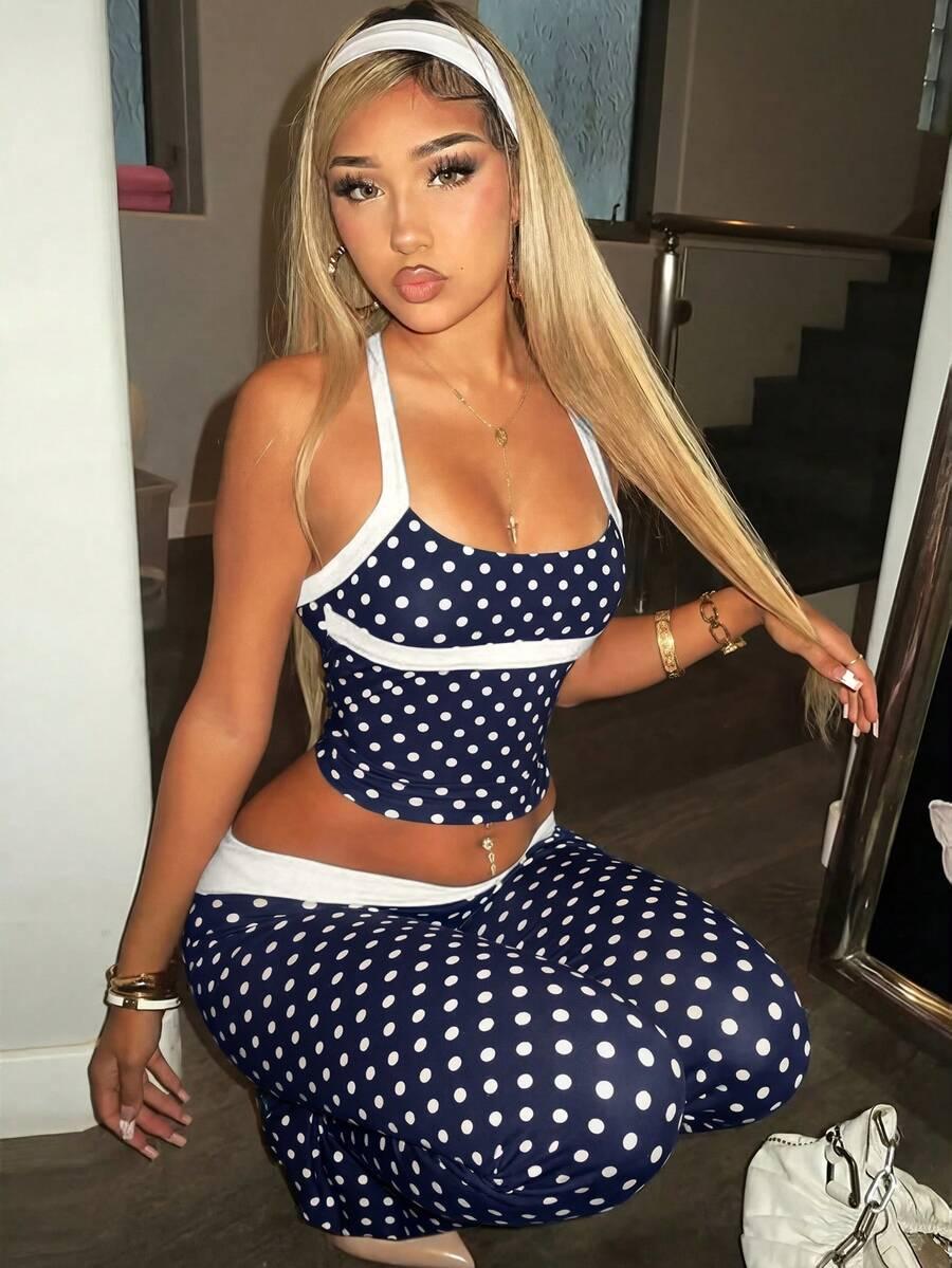 GRANATOWY TOP LEGGINSY KOMPLET
