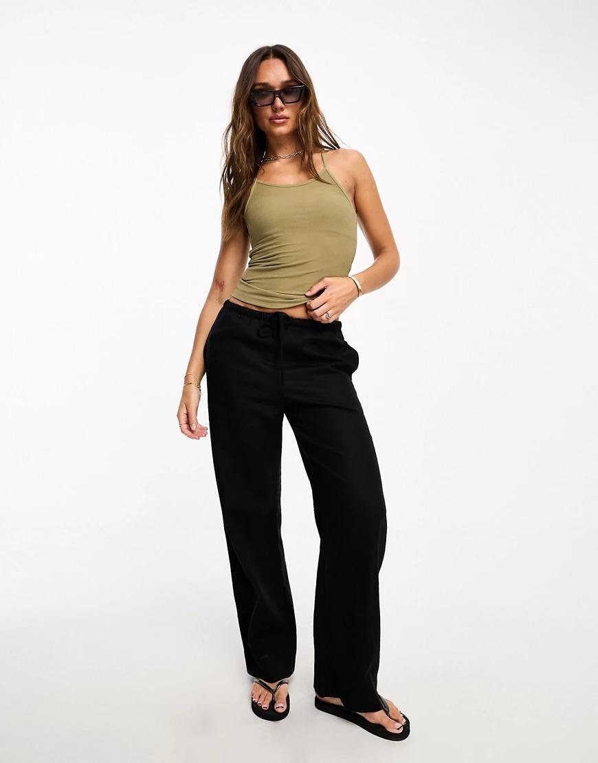 khaki crop top na ramiączkach w prążki 