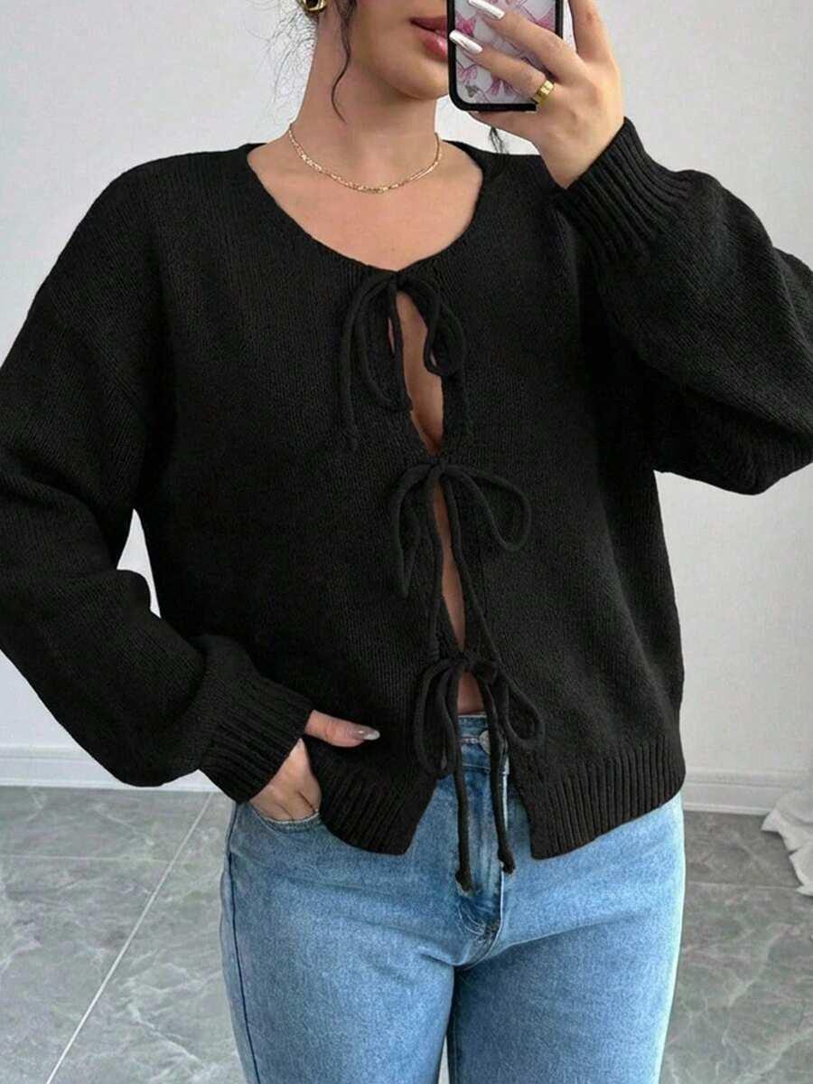 SWETER DŁUGI RĘKAW WIĄZANIE