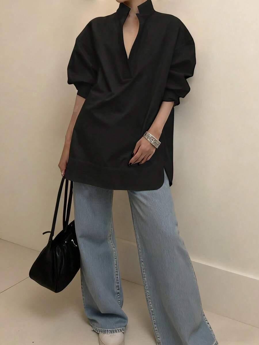 czarna bluzka v neck