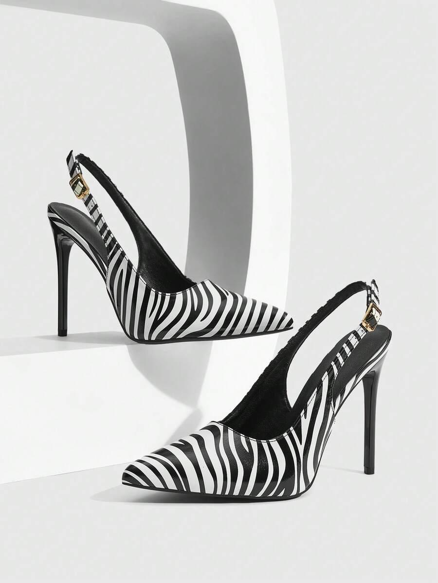czółenka zebra print szpic