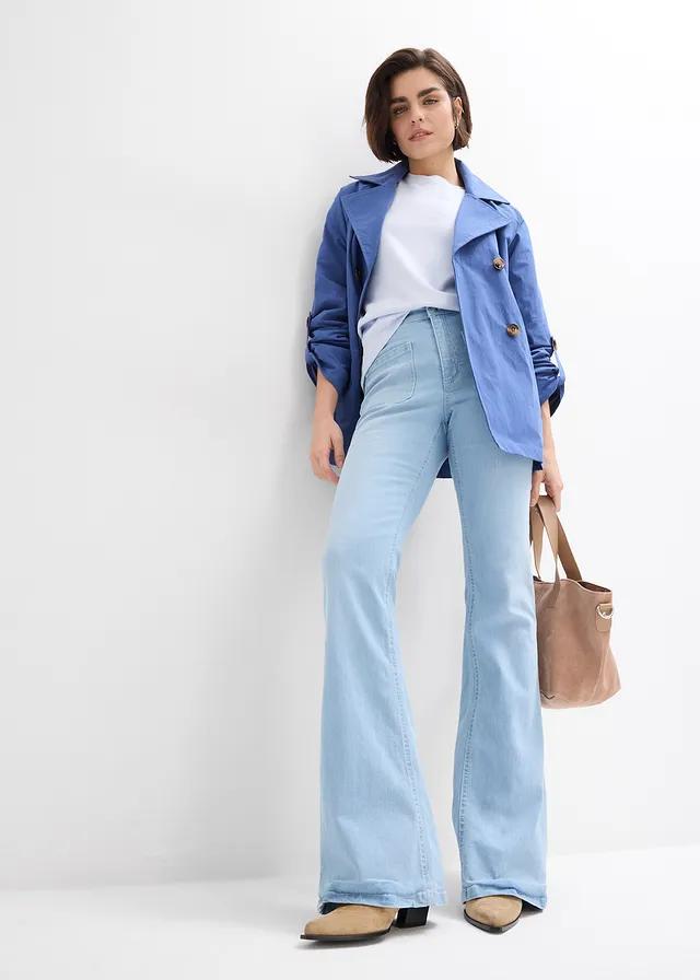 NIEBIESKIE SPODNIE JEANS DZWONY KIESZENIE 