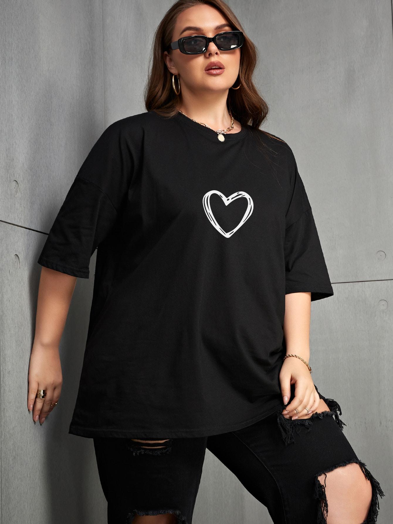 czarny t-shirt nadruk serce