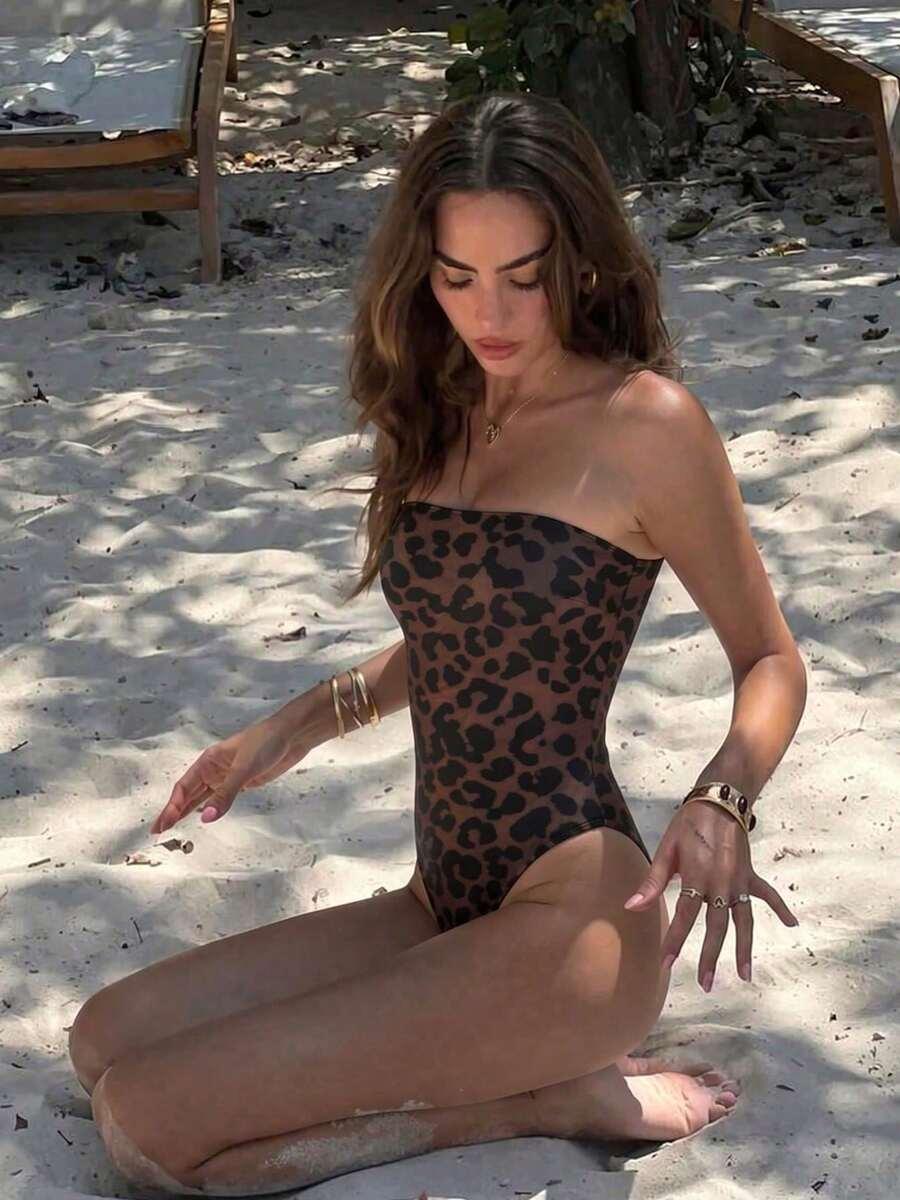 JEDNOCZĘŚCIOWY STRÓJ KĄPIELOWY animal print odkryte ramiona