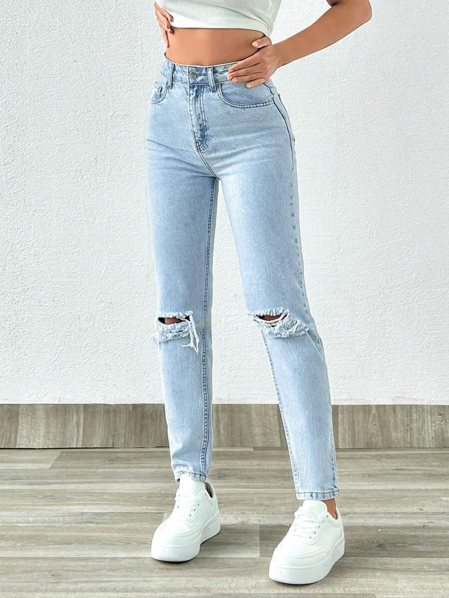 NIEBIESKIE SPODNIE MOM JEANS
