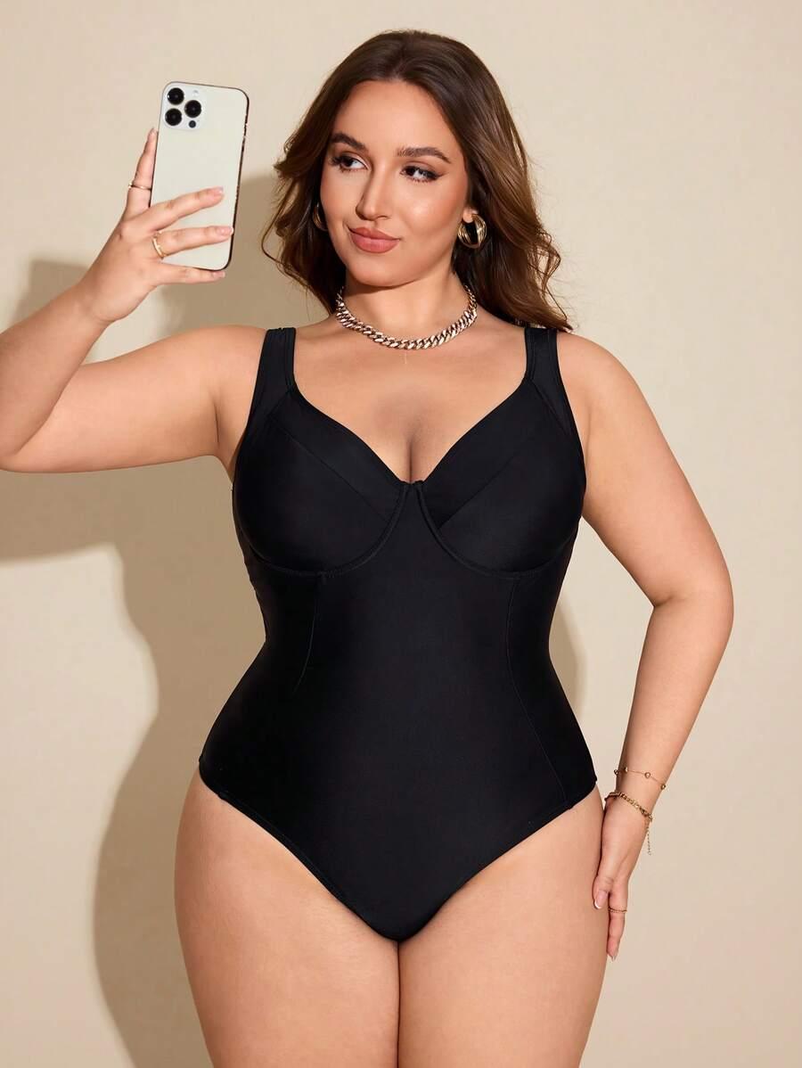 CZARNY STRÓJ KĄPIELOWY V-NECK
