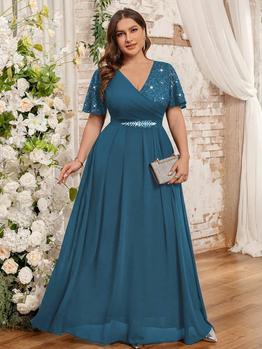 NIEBIESKA MAXI SUKIENKA ZDOBIENIE 