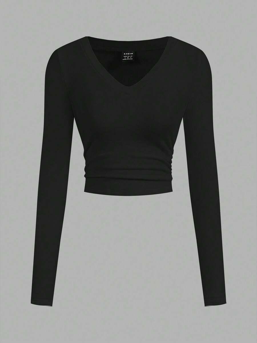 ocieplana bluzka v neck marszczenie