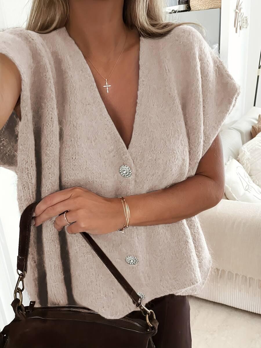 beżowy sweter krótki rękaw