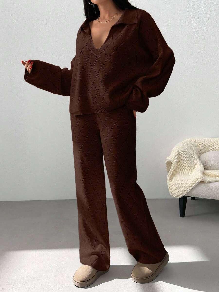 SWETER SPODNIE KOMPLET DZIANINA