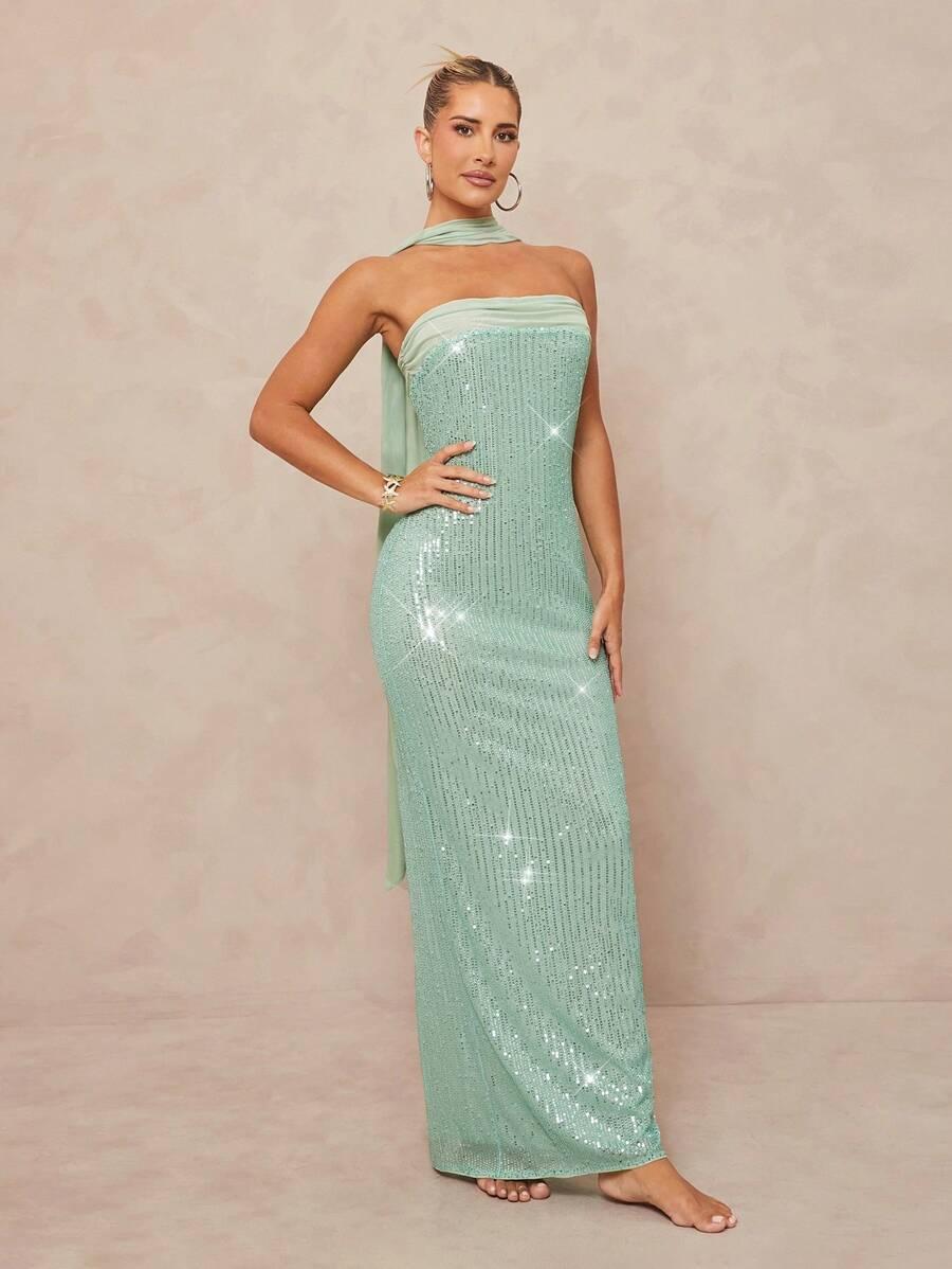 SUKIENKA W CEKINY MAXI