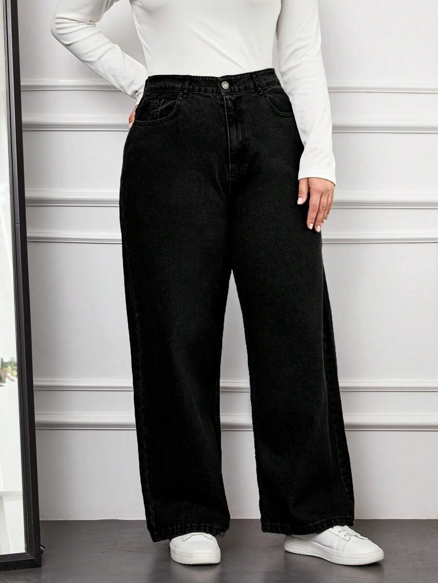CZARNE SPODNIE JEANS SZEROKIE NOGAWKI