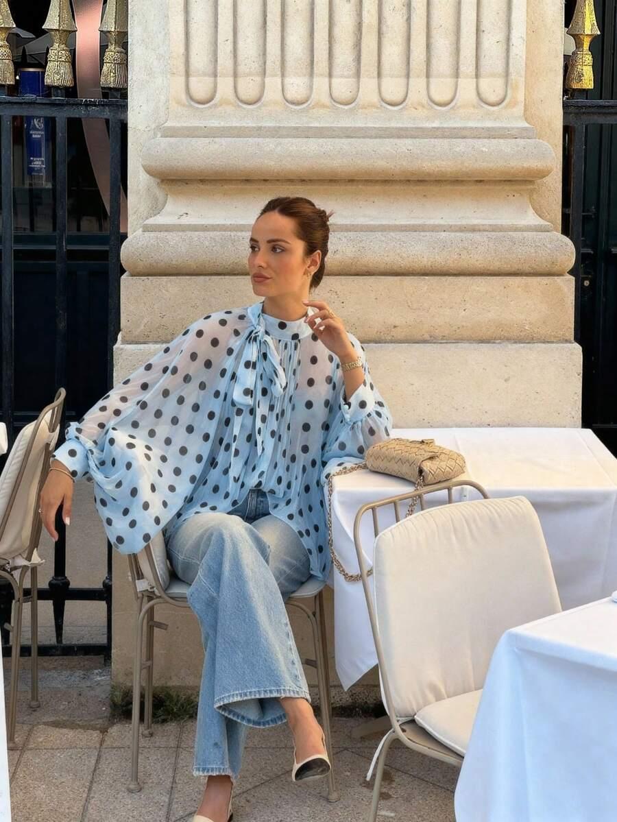 niebieska bluzka długi rękaw