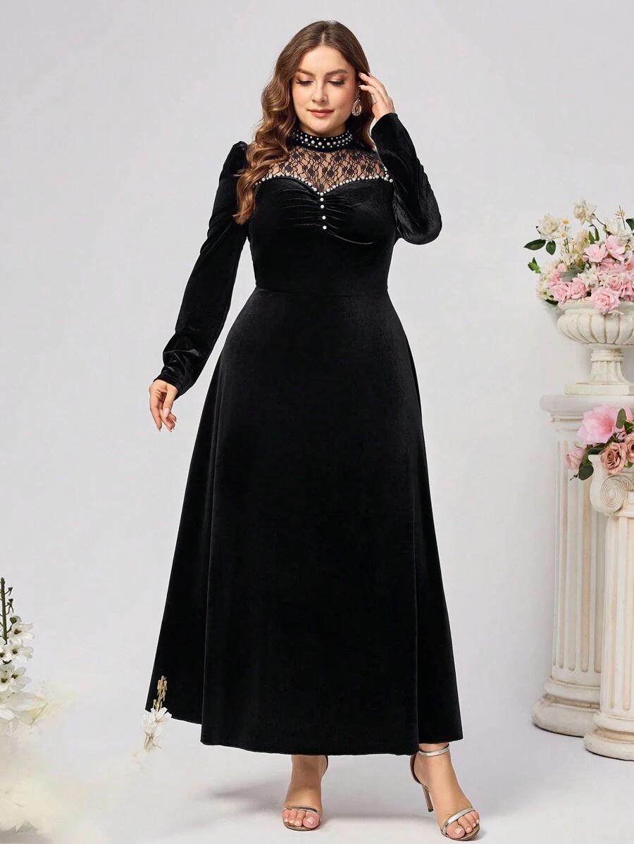 czarna welurowa maxi sukienka zdobienie 