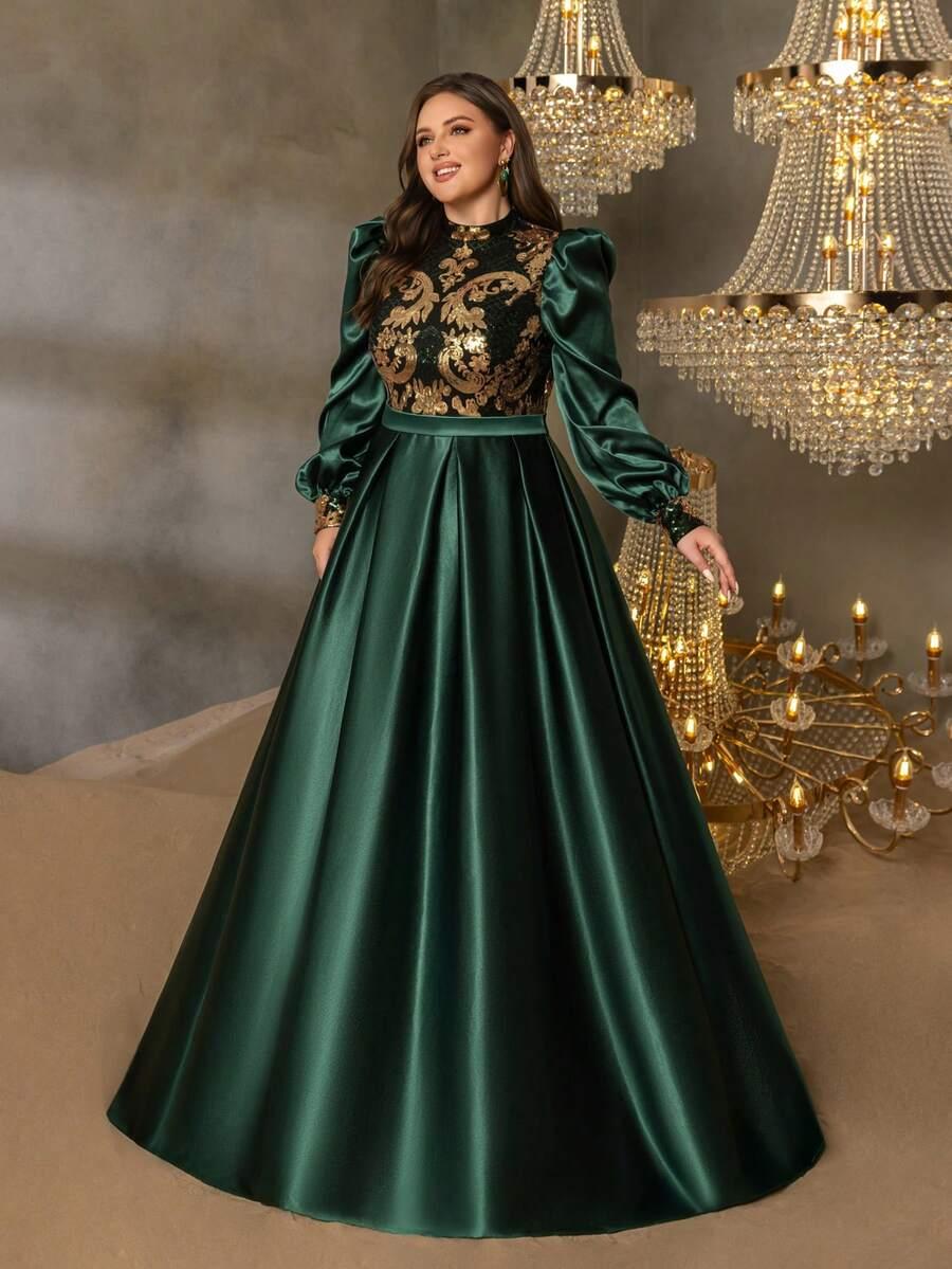 rozkloszowana maxi sukienka cekiny połysk 