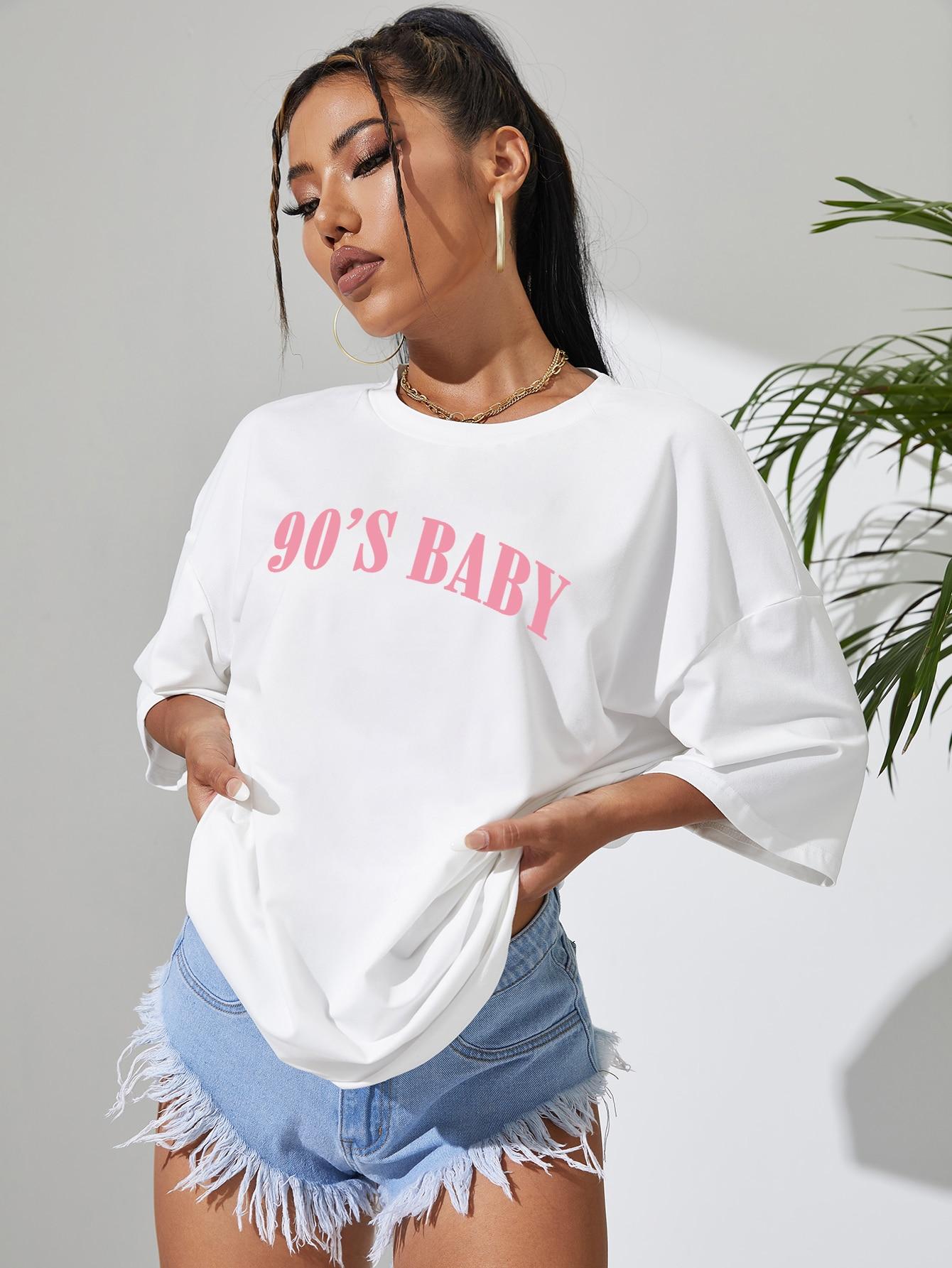 BIAŁY T-SHIRT OVERSIZE 90'S BABY