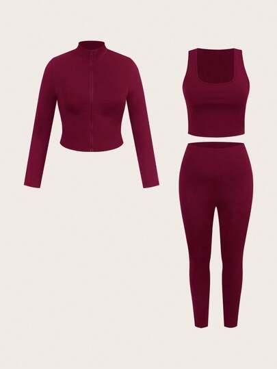 czerwony komplet top bluza legginsy