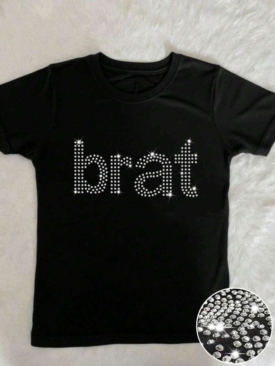 T-SHIRT Z NAPISEM Z CYRKONI