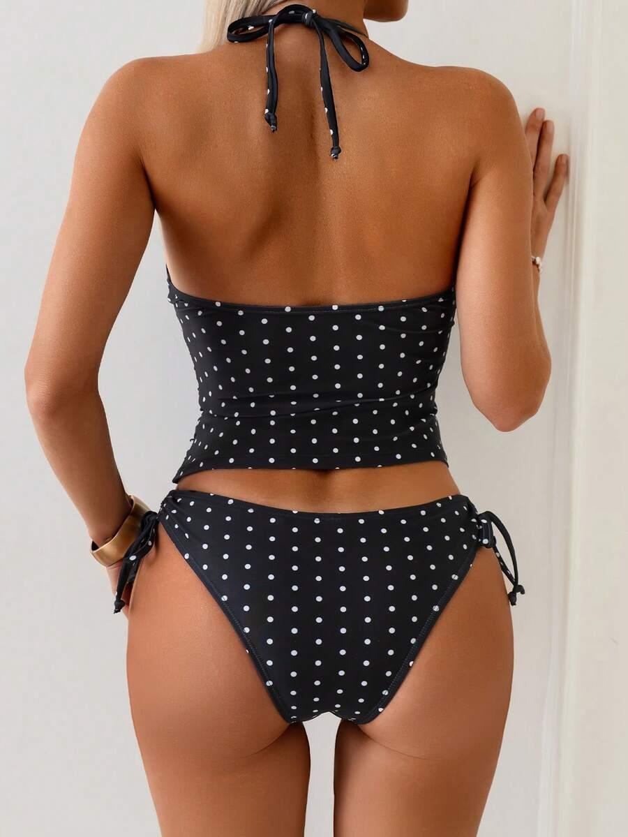 wiązany dół od bikini wzór groszki