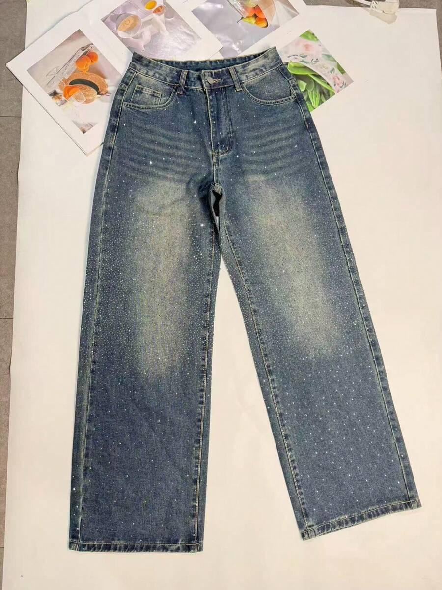 spodnie jeans zdobienie połysk