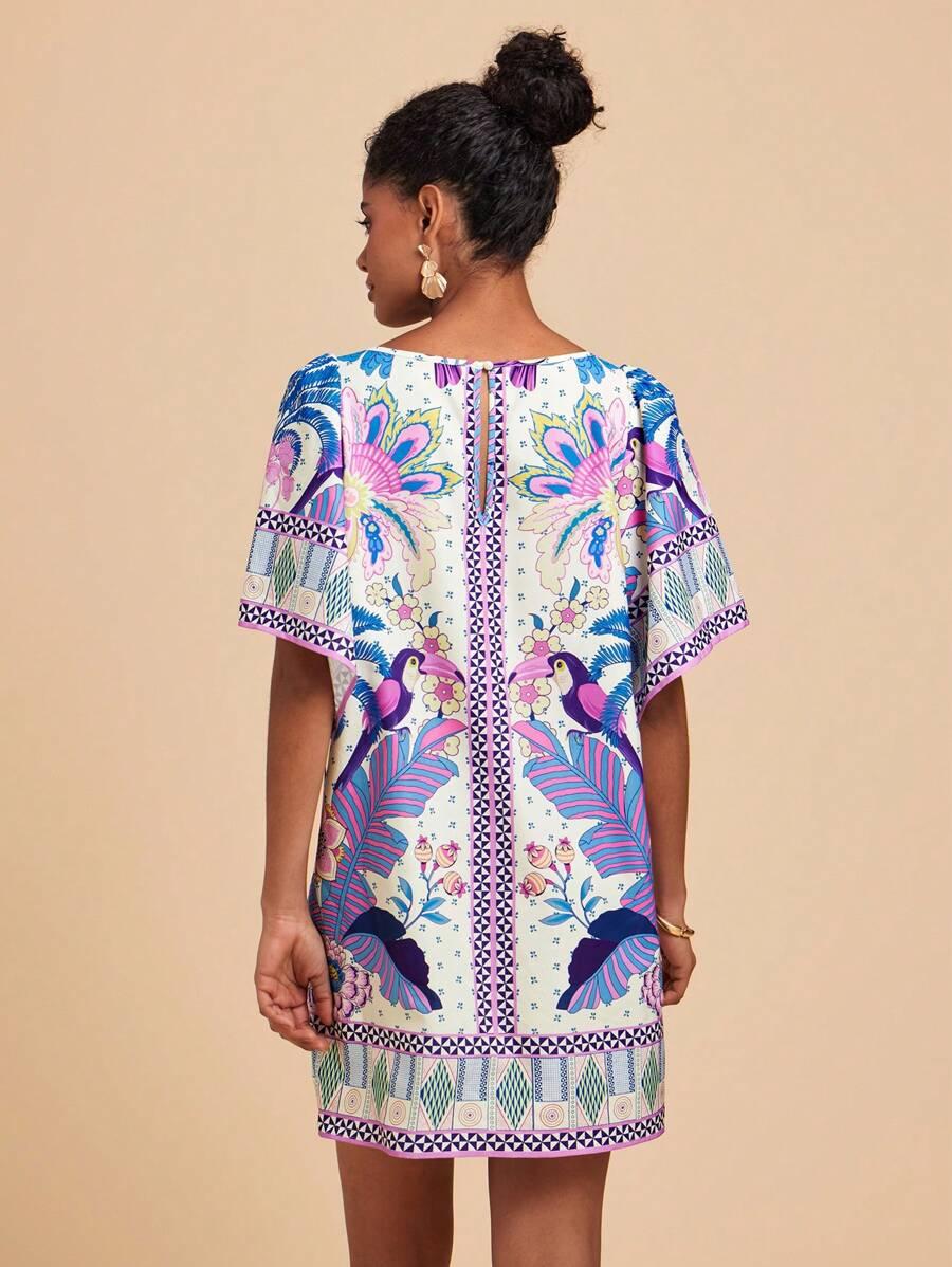 sukienka oversize krótki rękaw mix wzorów