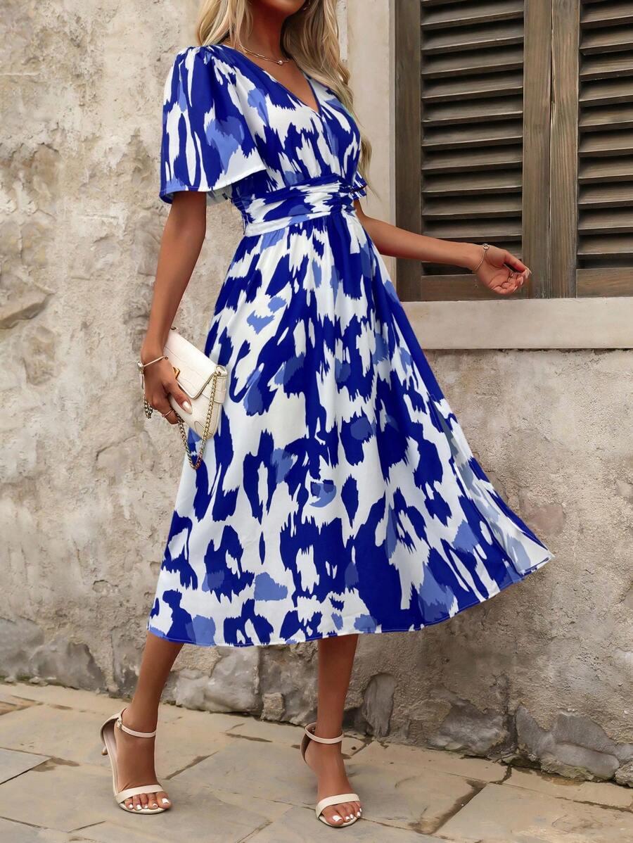 maxi sukienka v neck wzór 
