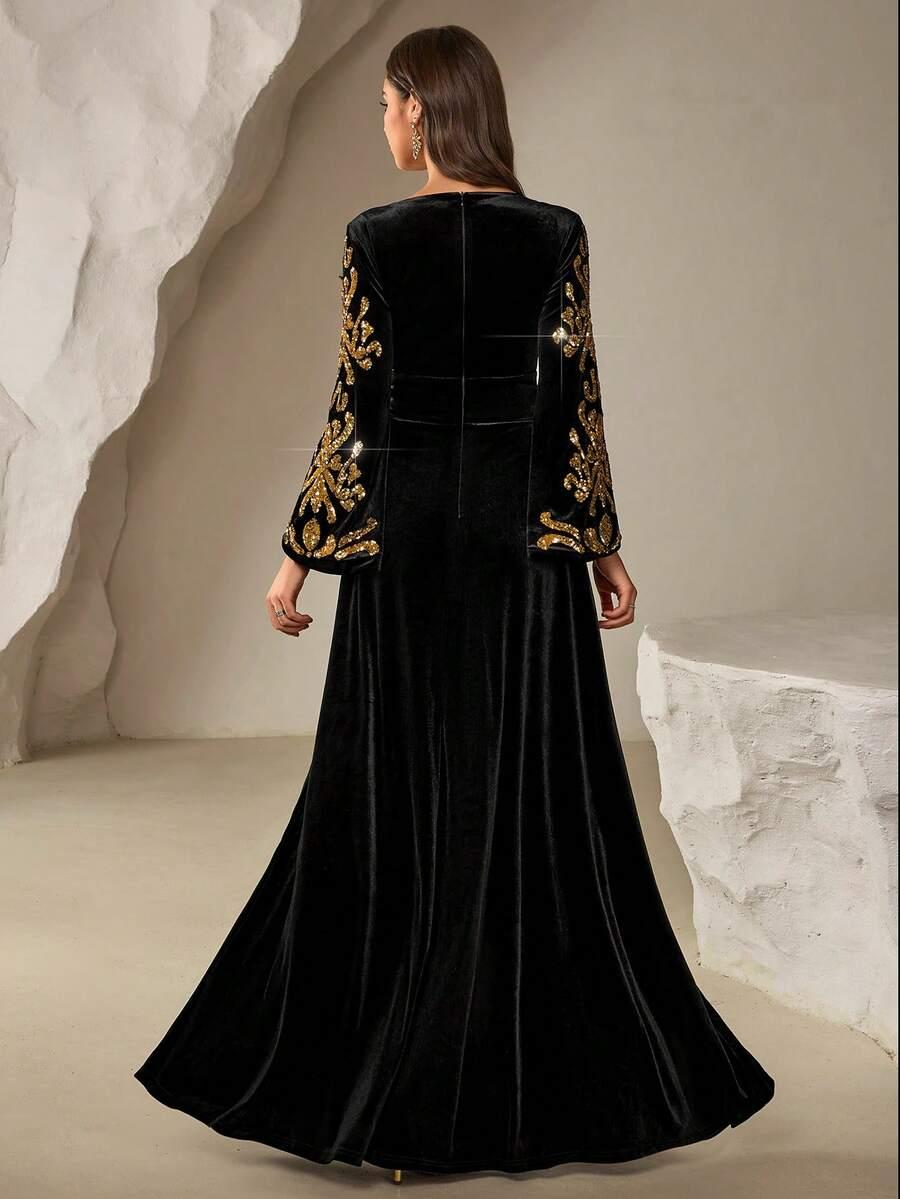 ROZKLOSZOWANA MAXI SUKIENKA V-NECK 