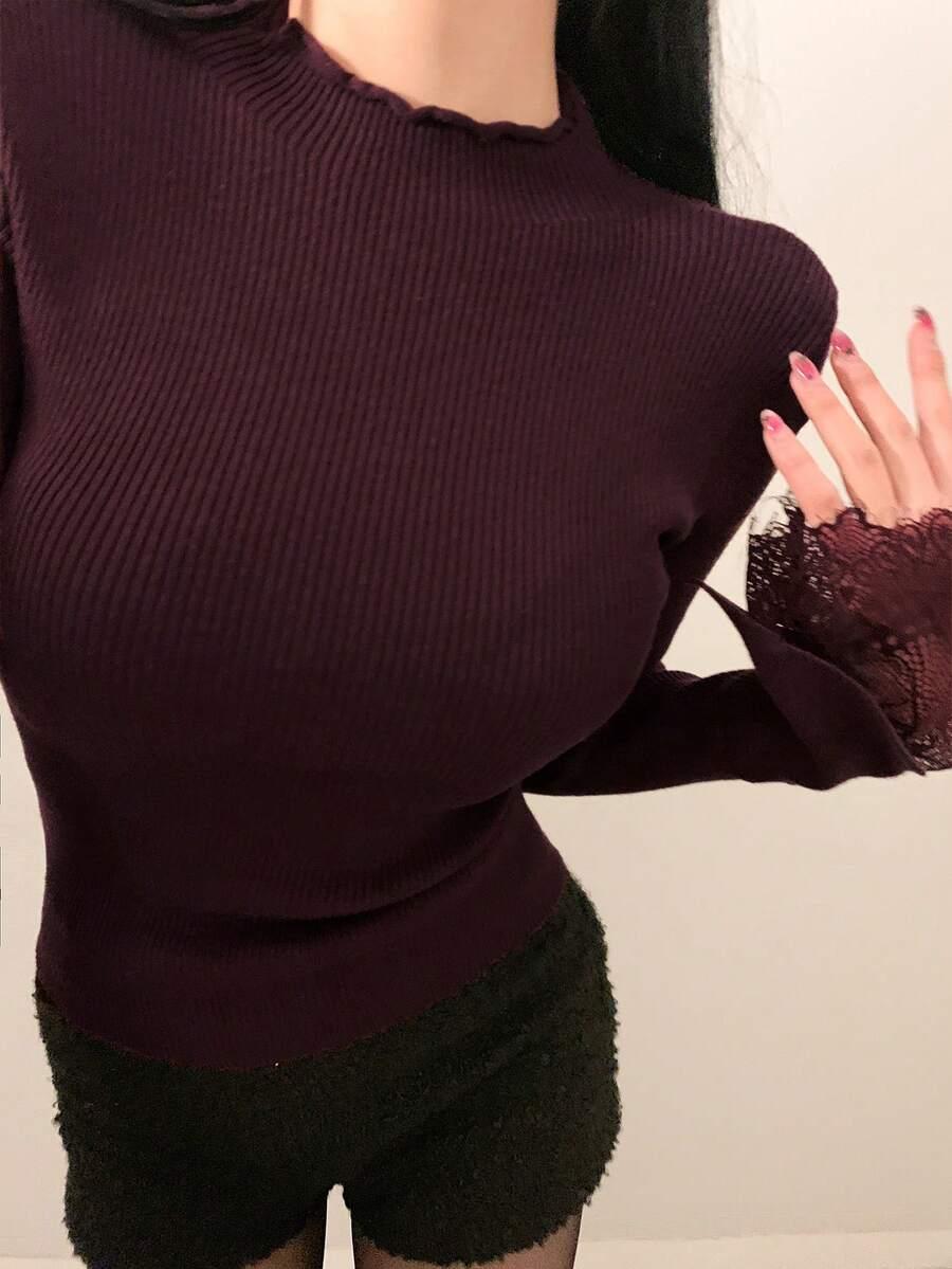 BORDOWY DZIANINOWY SWETER 