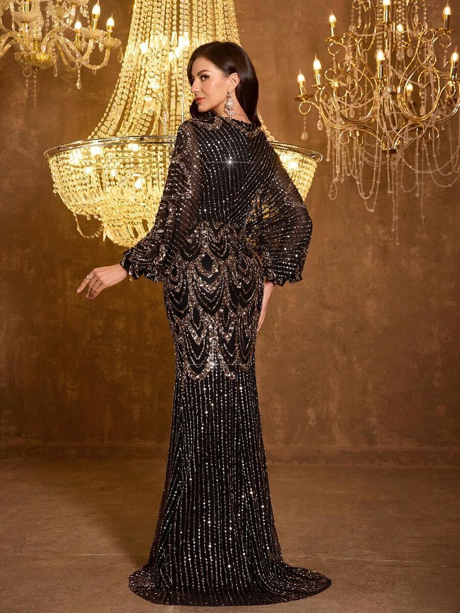 CZARNA MAXI SUKIENKA CEKINY