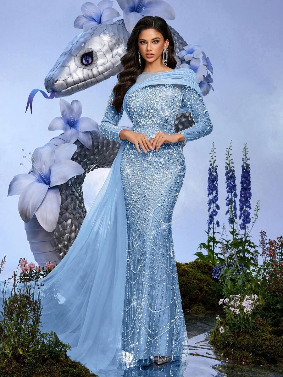 niebieska maxi sukienka 