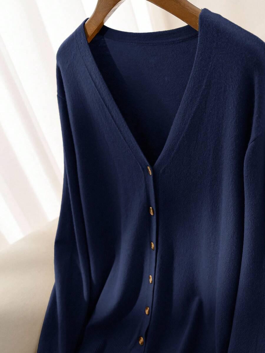 GRANATOWY SWETER V-NECK 