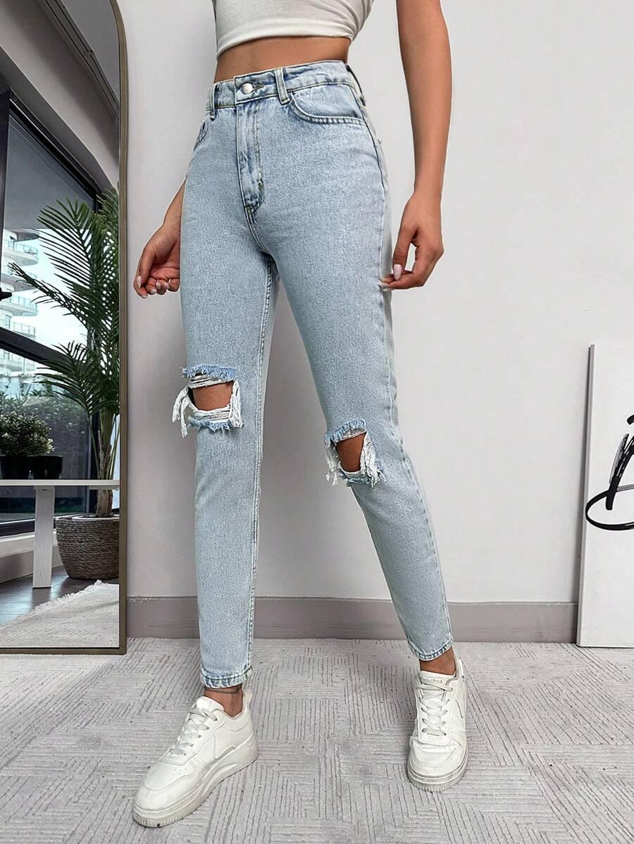 NIEBIESKIE SPODNIE JEANS PRZETARCIA 
