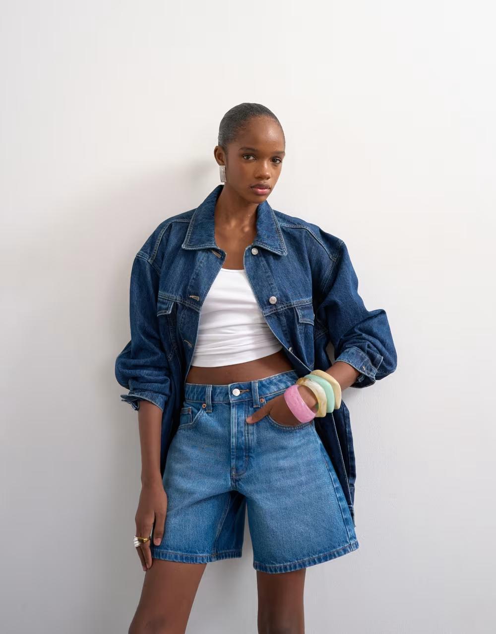 niebieskie krótkie spodenki jeans