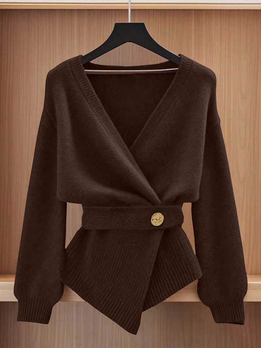 BRĄZOWY SWETER WIĄZANIE