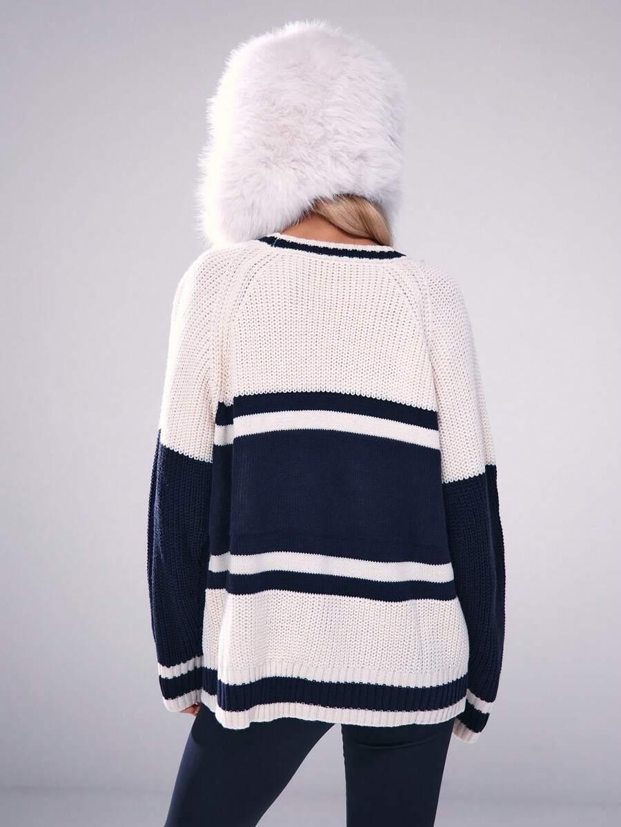 SWETER OKRĄGŁY DEKOLT KONTRAST 