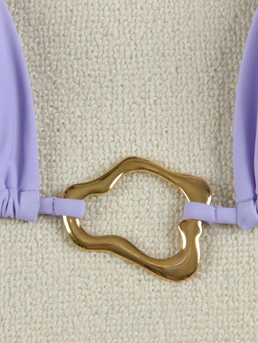 fioletowa góra od bikini wiązanie zdobienie 
