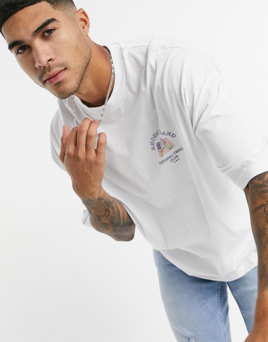 BIAŁY T-SHIRT OKRĄGŁY DEKOLT NADRUK 